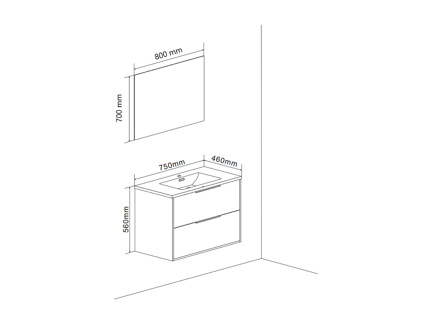 Meuble Laqué Blanc Pour Salle De Bain 75Cm Avec Miroir Sans Corniche | Parigi