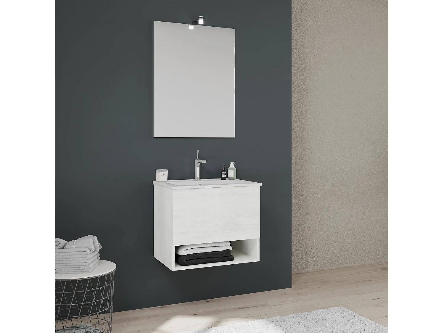 Meubles De Salle De Bains Muraux De 60 Cm Avec Portes Et Compartiment A Ouverture Blanc | Venezia