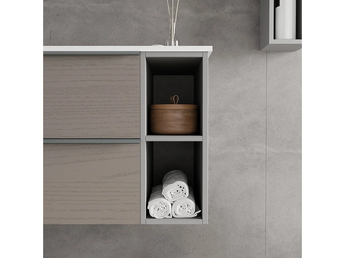 Meuble De Salle De Bains Mural 100Cm Tiroirs En Frêne Et Compartiment Ouvert | New York