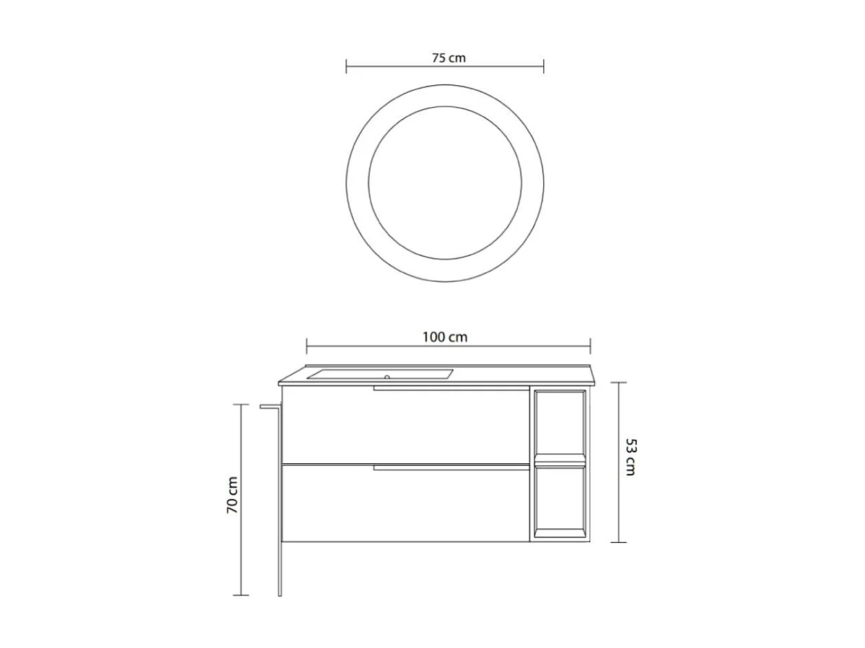 Meuble De Salle De Bains Mural 100Cm Tiroirs En Frêne Et Compartiment Ouvert | New York