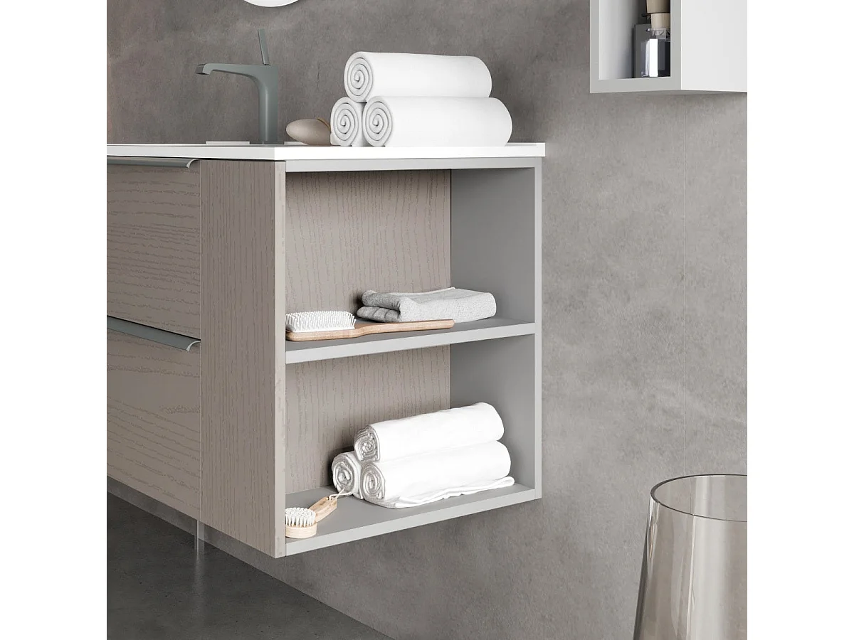 Meuble De Salle De Bain Mural 100Cm Gris Cendre Tiroirs Compartiment Latéral | New York