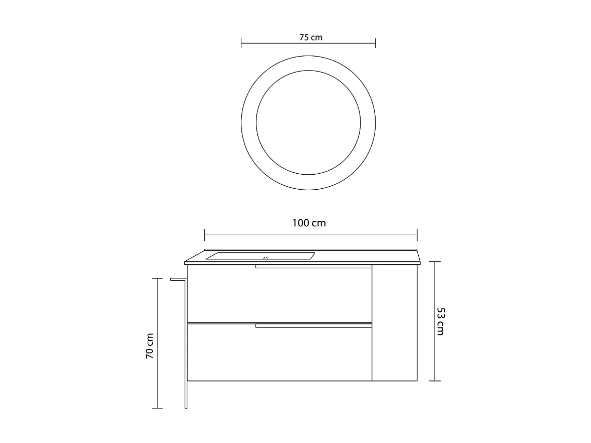 Meuble De Salle De Bain Mural 100Cm Gris Cendre Tiroirs Compartiment Latéral | New York