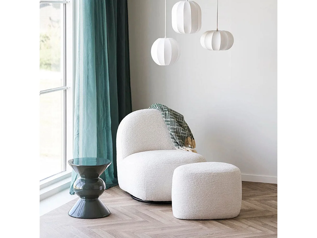 Fauteuil tissu velours texturé blanc pivotant - JOANY