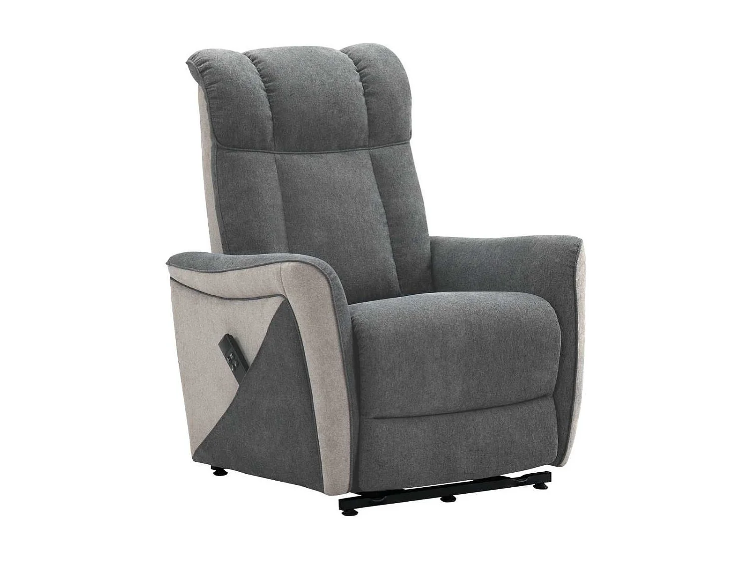 Fauteuil relax électrique releveur bi-moteur tissu velours bicolore gris spécial grande taille - MELIG