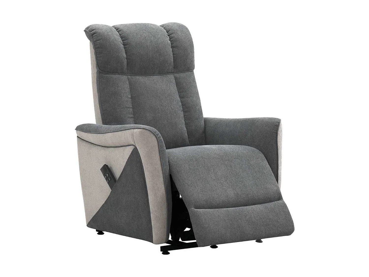 Fauteuil relax électrique releveur bi-moteur tissu velours bicolore gris spécial grande taille - MELIG
