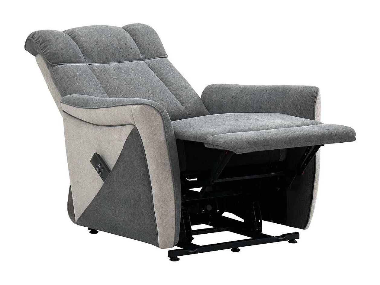 Fauteuil relax électrique releveur bi-moteur tissu velours bicolore gris spécial grande taille - MELIG
