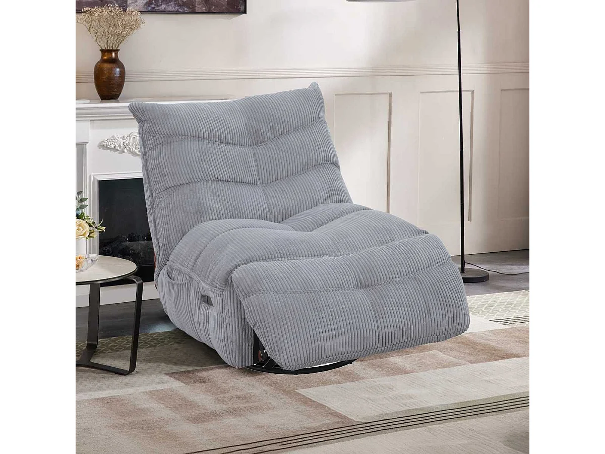 Fauteuil relax pivotant avec fonction rocking-chair velours côtelé gris clair - JUMBO