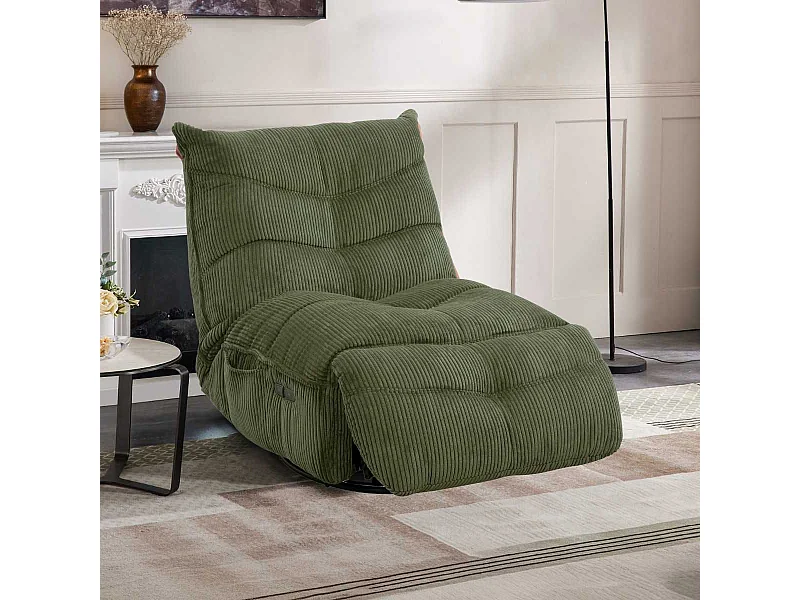 Fauteuil relax pivotant avec fonction rocking-chair velours côtelé vert - JUMBO