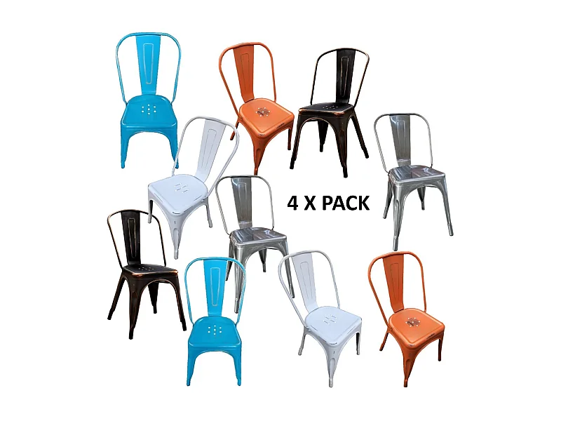 Chaise en métal de style industriel pour la maison, restaurant, bar, pizzerie. Set 4 chaises Couleur MULTICOLOR