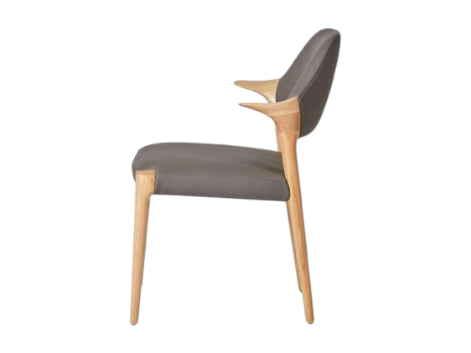 Chaise en cuir gris foncé design, accoudoirs bois clair ALDER