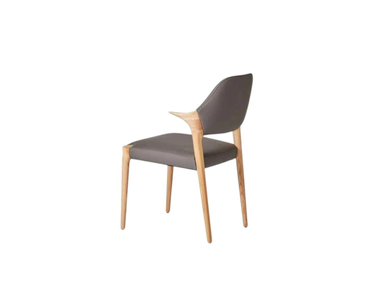 Chaise en cuir gris foncé design, accoudoirs bois clair ALDER