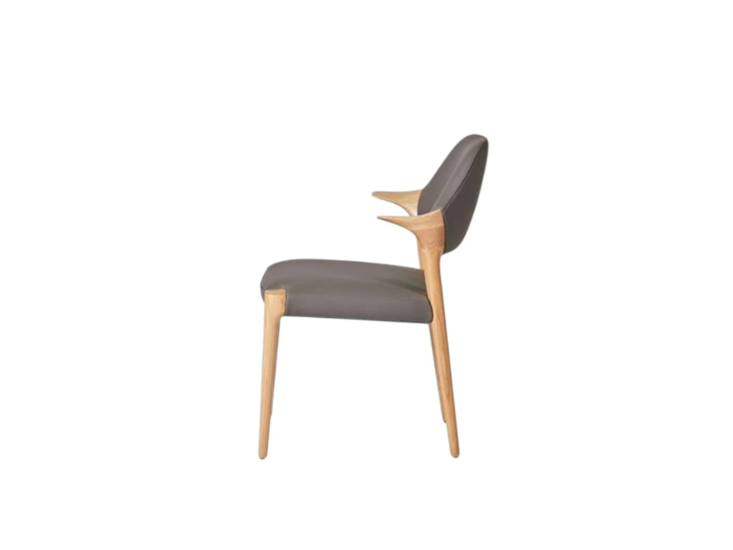 Chaise en cuir gris foncé design, accoudoirs bois clair ALDER