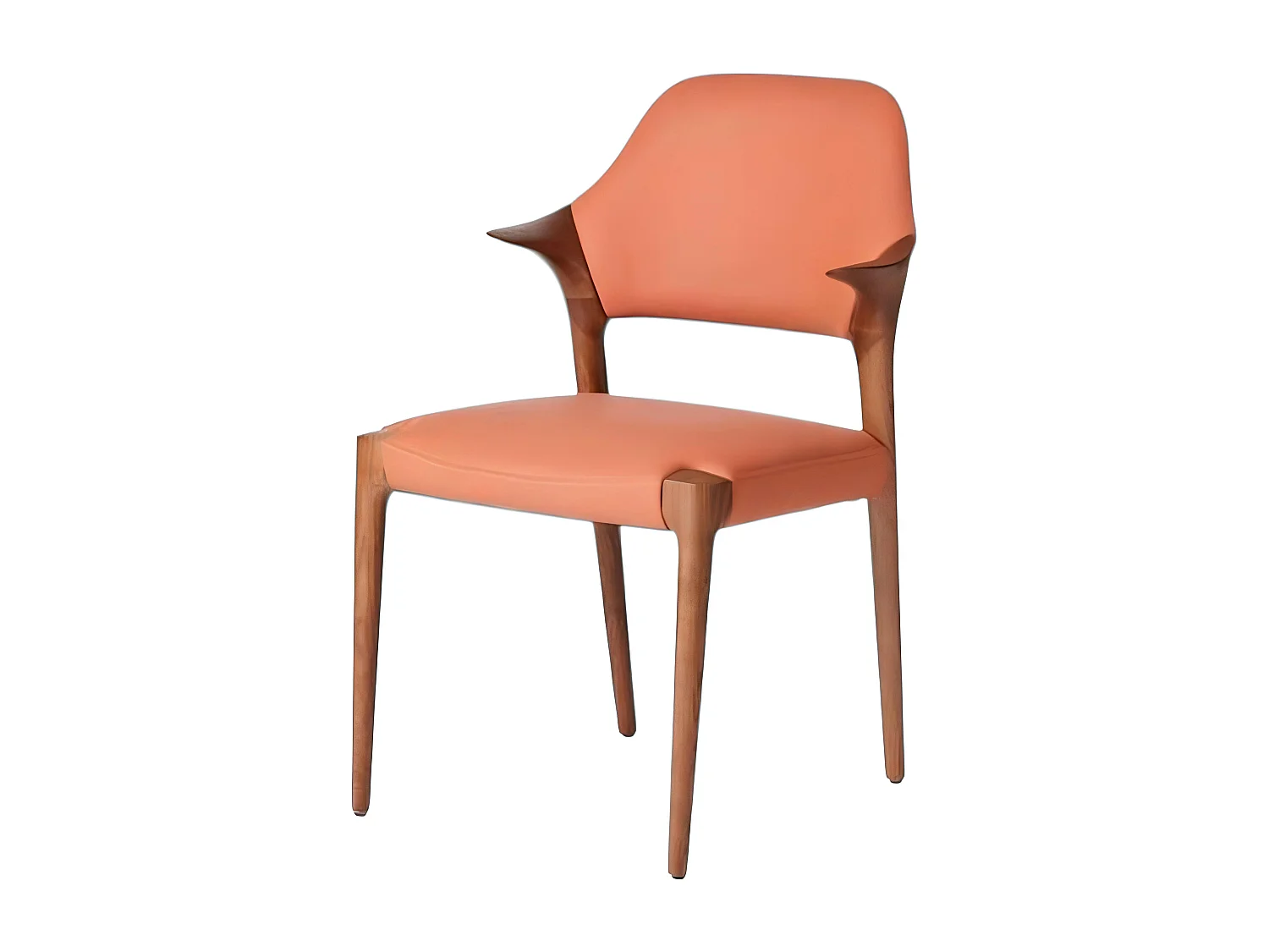 Chaise en cuir rouille design, accoudoirs bois brun ALDER