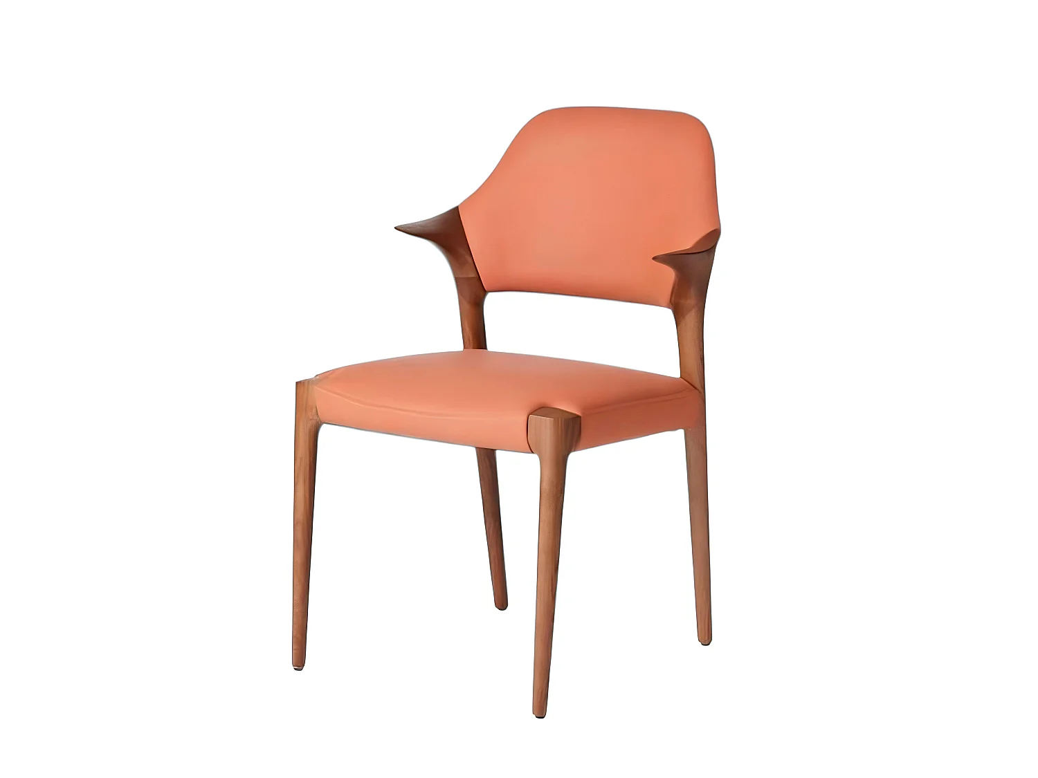 Chaise en cuir rouille design, accoudoirs bois brun ALDER