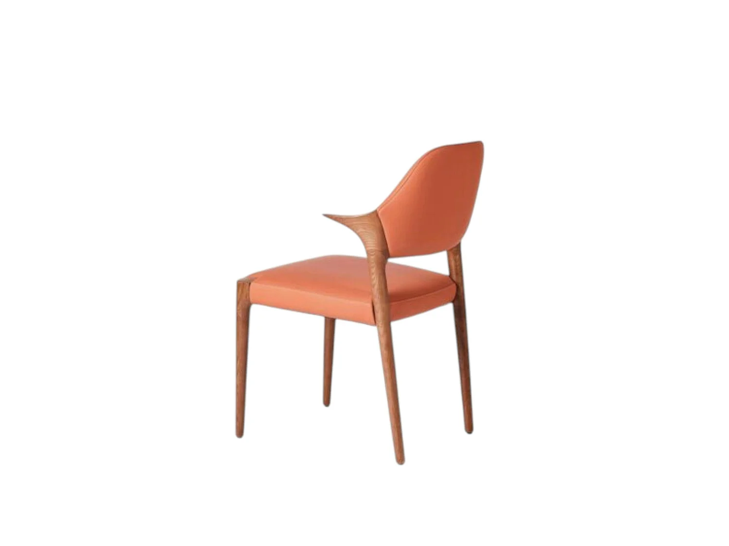 Chaise en cuir rouille design, accoudoirs bois brun ALDER