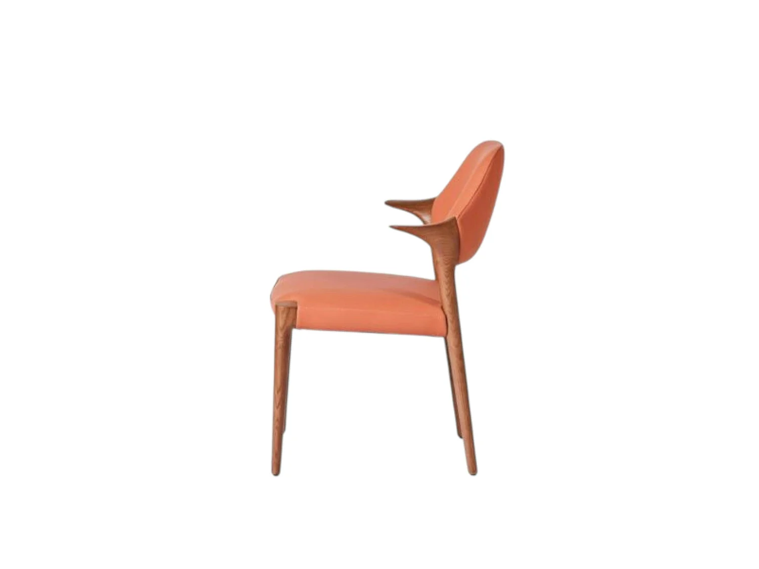 Chaise en cuir rouille design, accoudoirs bois brun ALDER