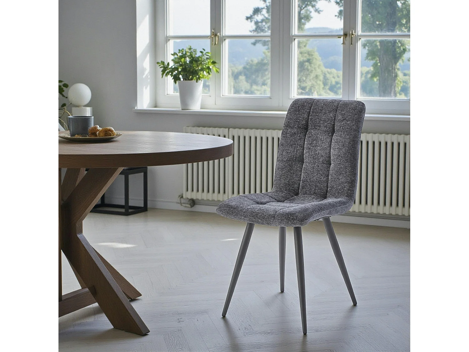 Chaise en tissu anthracite motif damier (lot de 2) LOMBARDIE