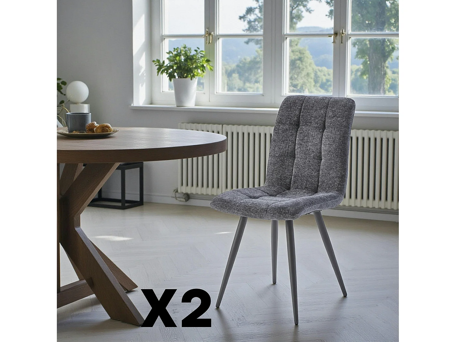 Chaise en tissu anthracite motif damier (lot de 2) LOMBARDIE