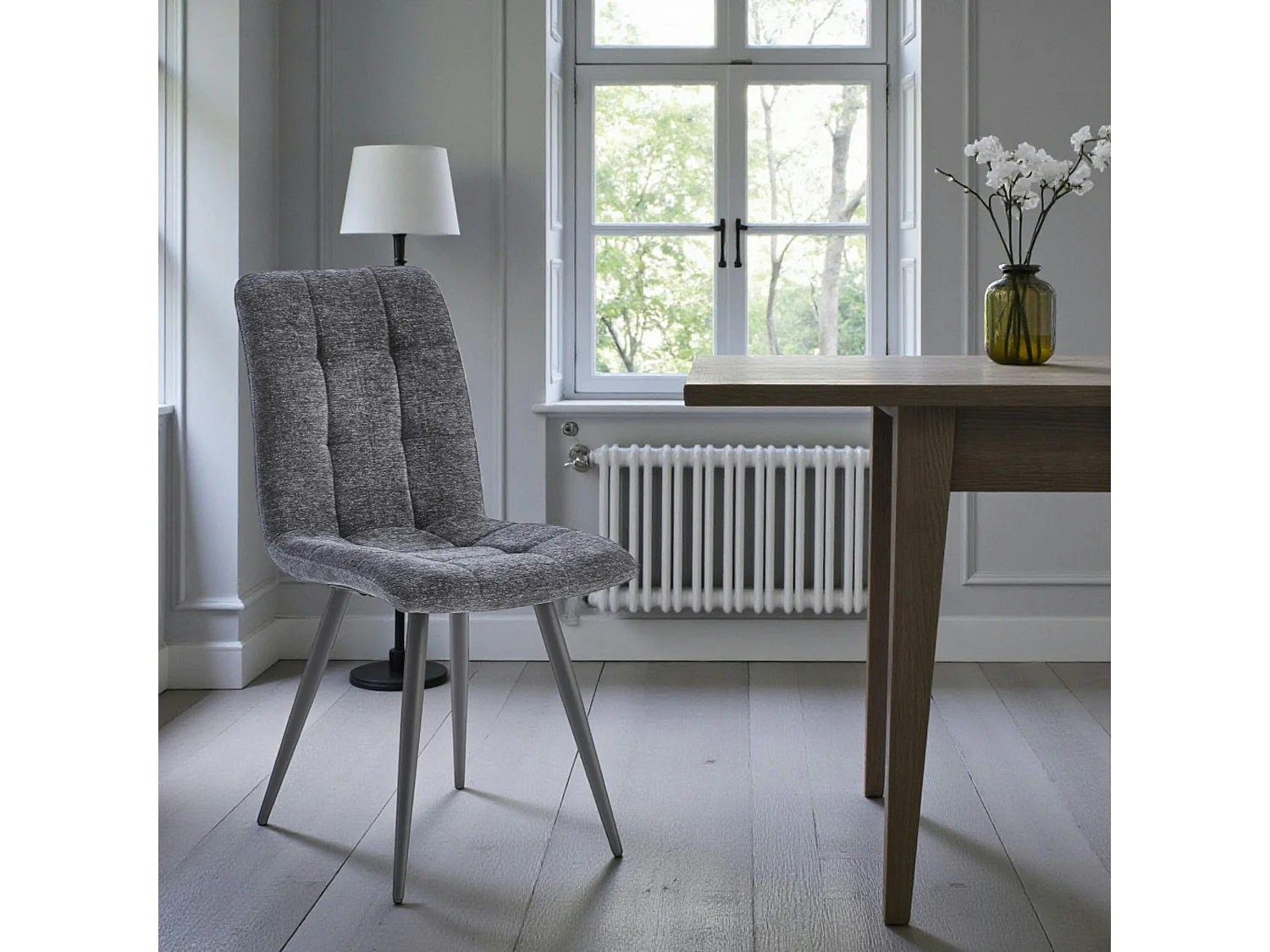 Chaise en tissu anthracite motif damier (lot de 2) LOMBARDIE