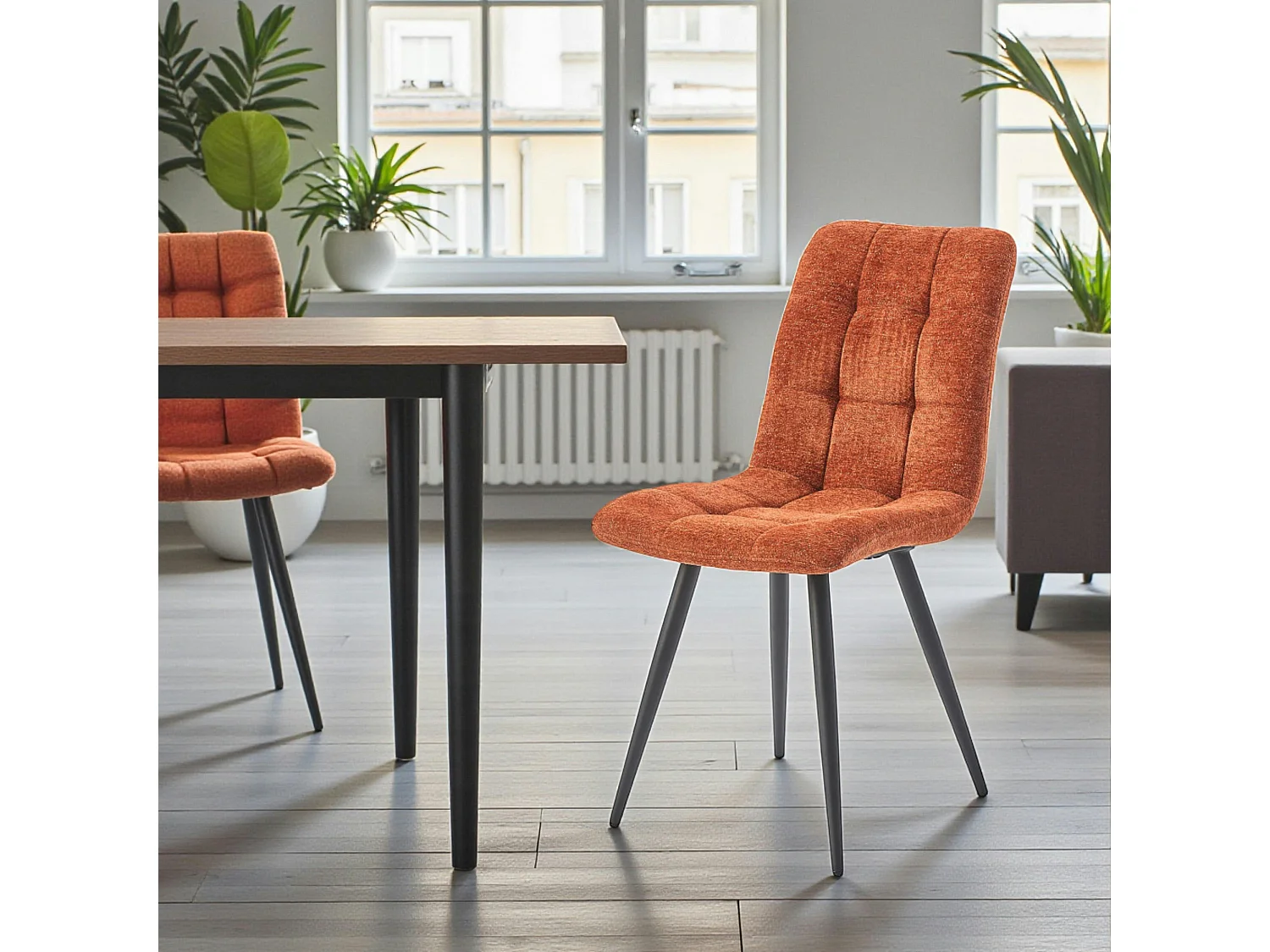 Chaise en tissu terracotta motif damier (lot de 2) LOMBARDIE