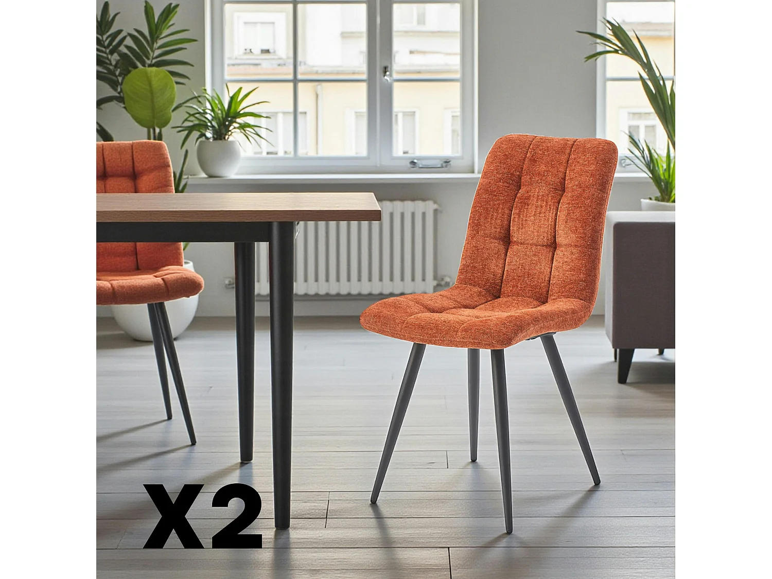 Chaise en tissu terracotta motif damier (lot de 2) LOMBARDIE