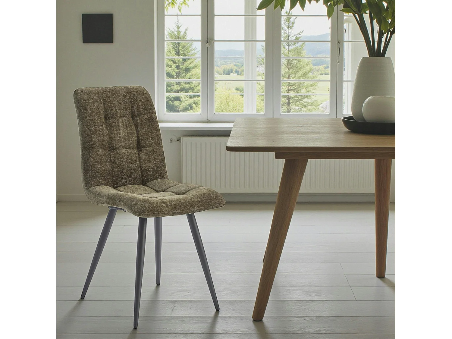 Chaise en tissu vert motif damier (lot de 2) LOMBARDIE