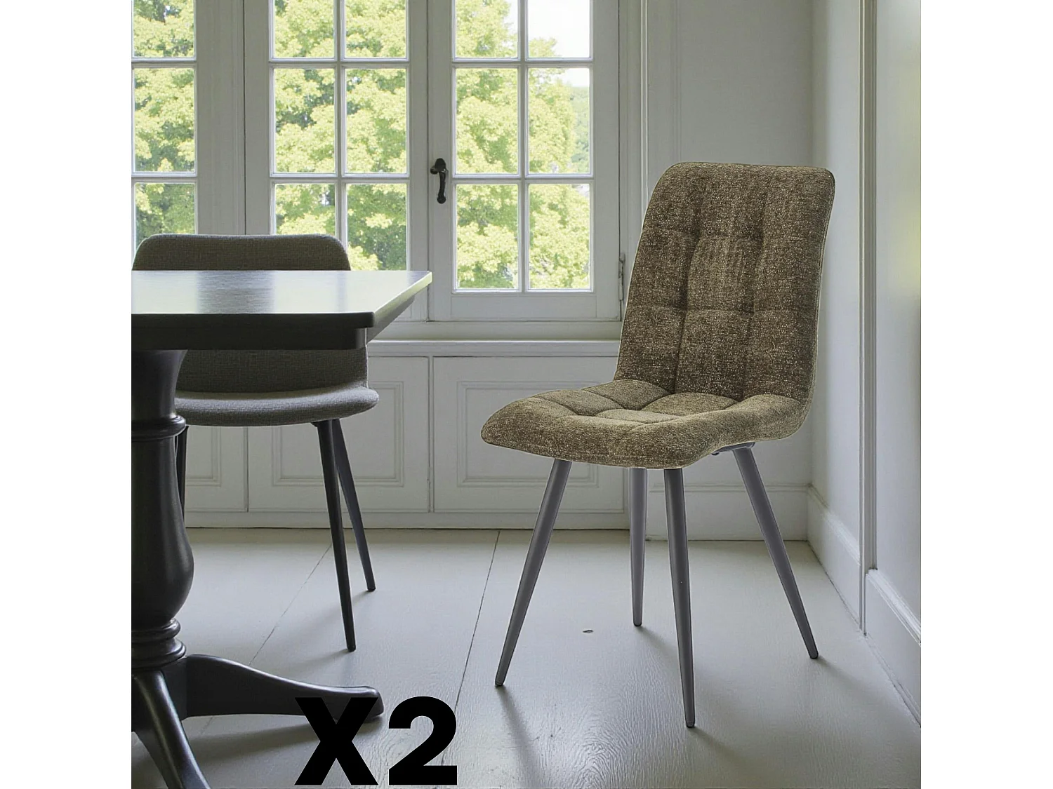 Chaise en tissu vert motif damier (lot de 2) LOMBARDIE