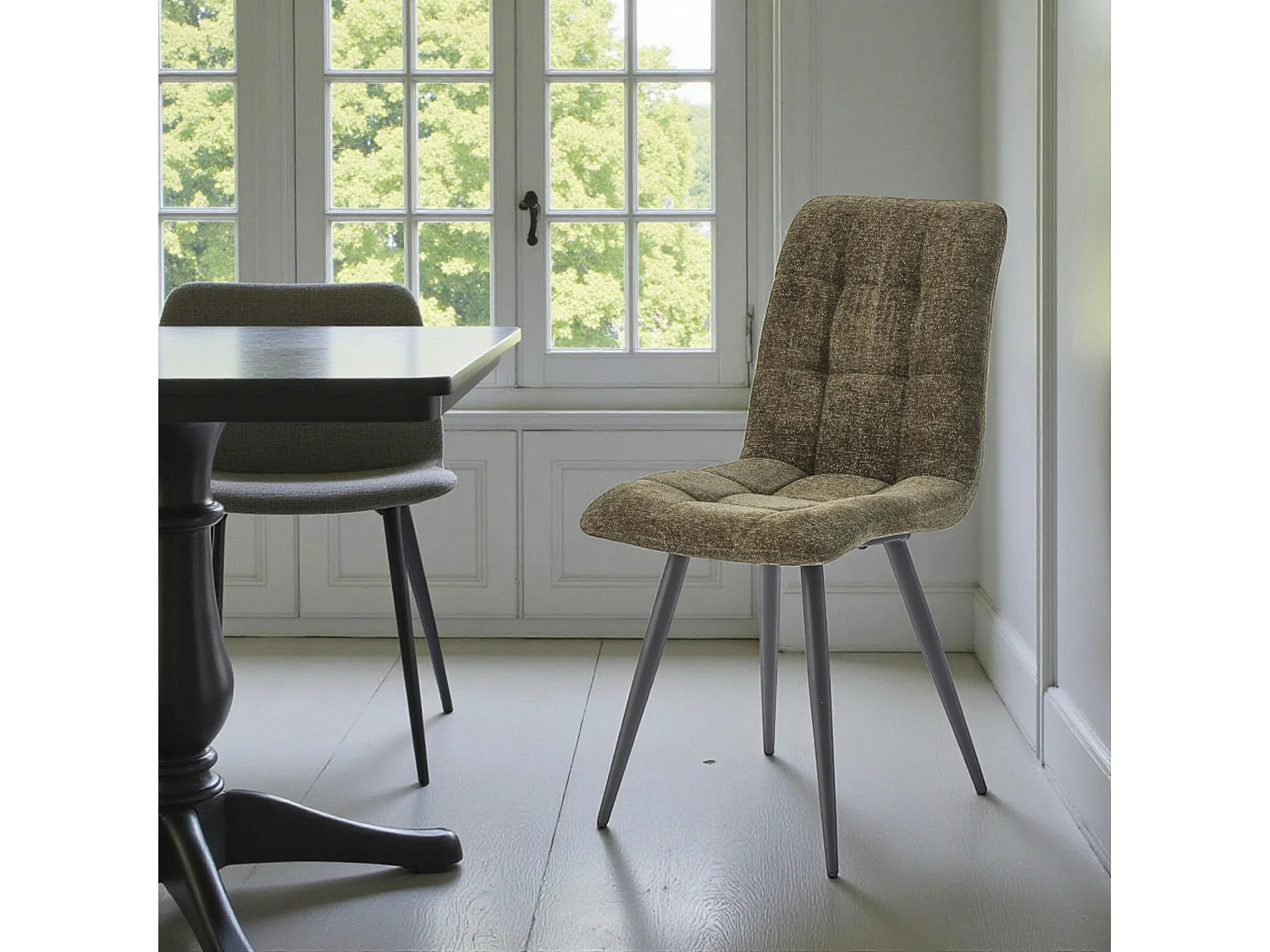 Chaise en tissu vert motif damier (lot de 2) LOMBARDIE