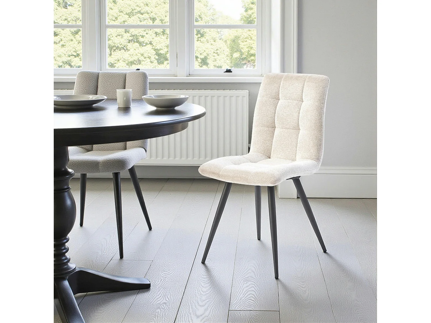 Chaise en tissu écru motif damier (lot de 2) LOMBARDIE