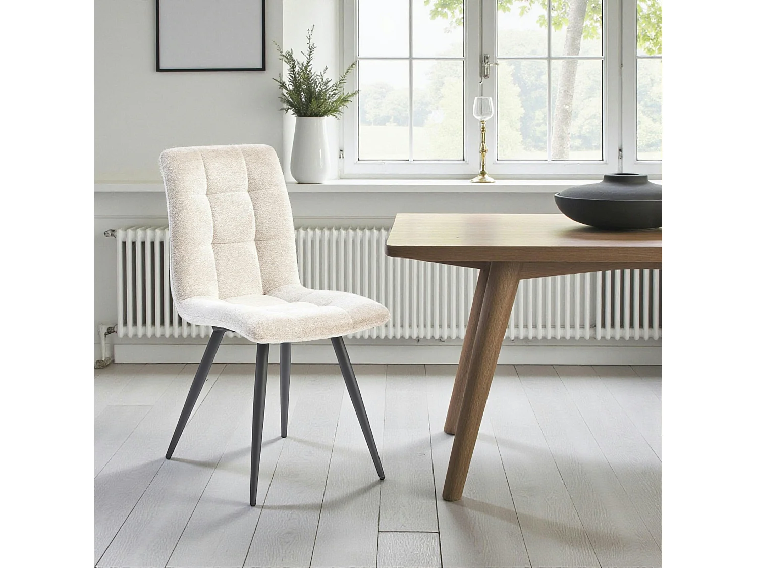 Chaise en tissu écru motif damier (lot de 2) LOMBARDIE