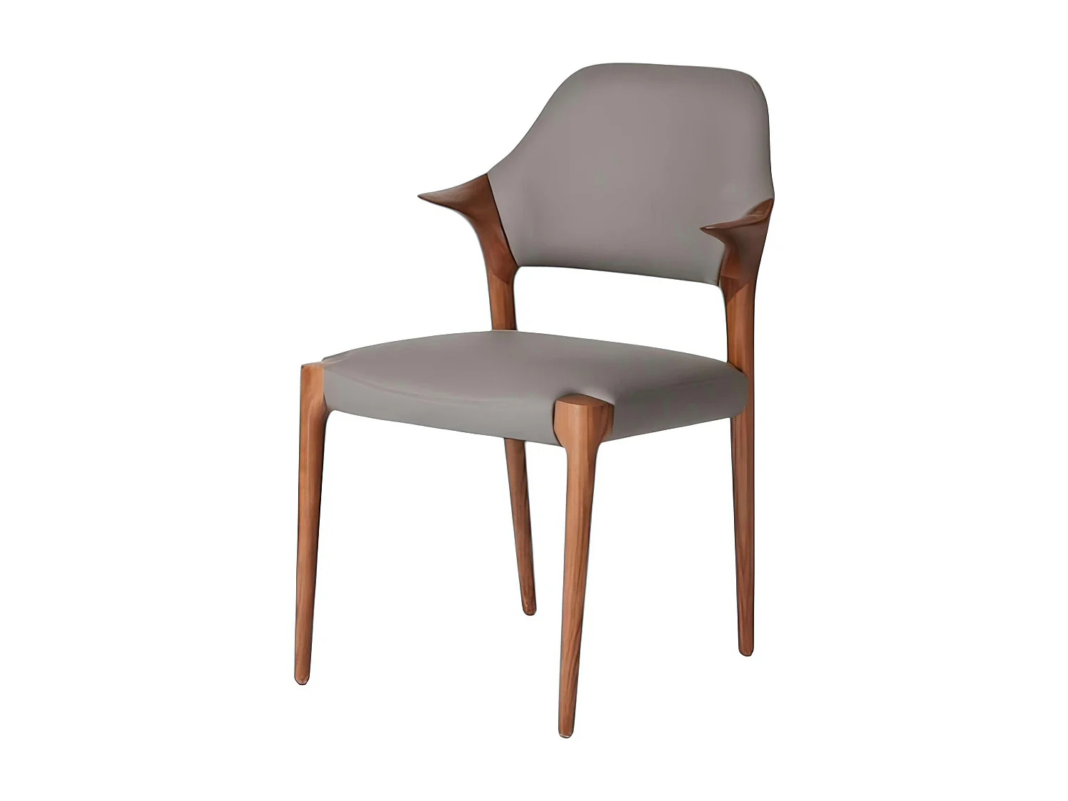 Chaise en cuir gris foncé design, accoudoirs bois brun ALDER