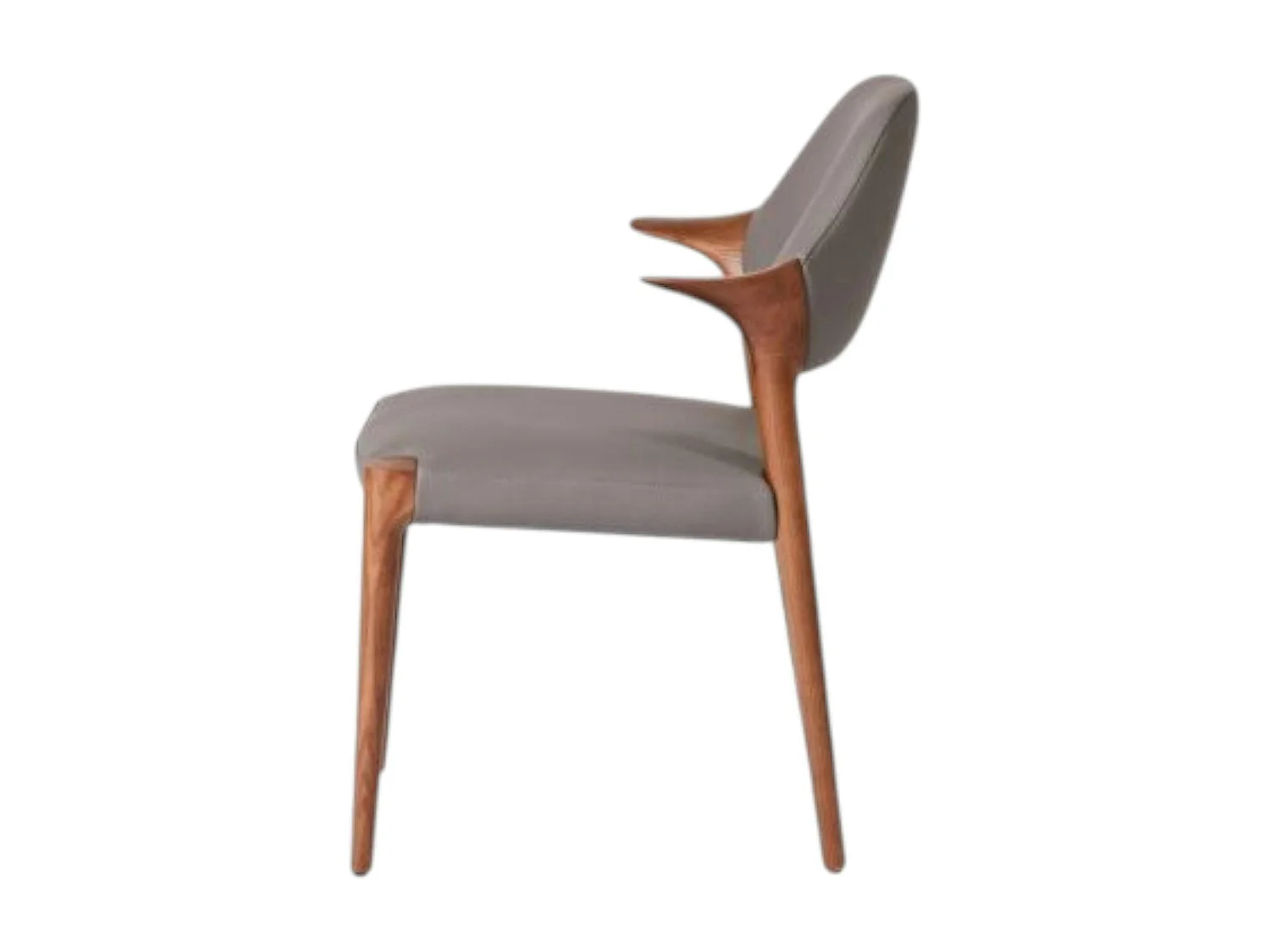 Chaise en cuir gris foncé design, accoudoirs bois brun ALDER