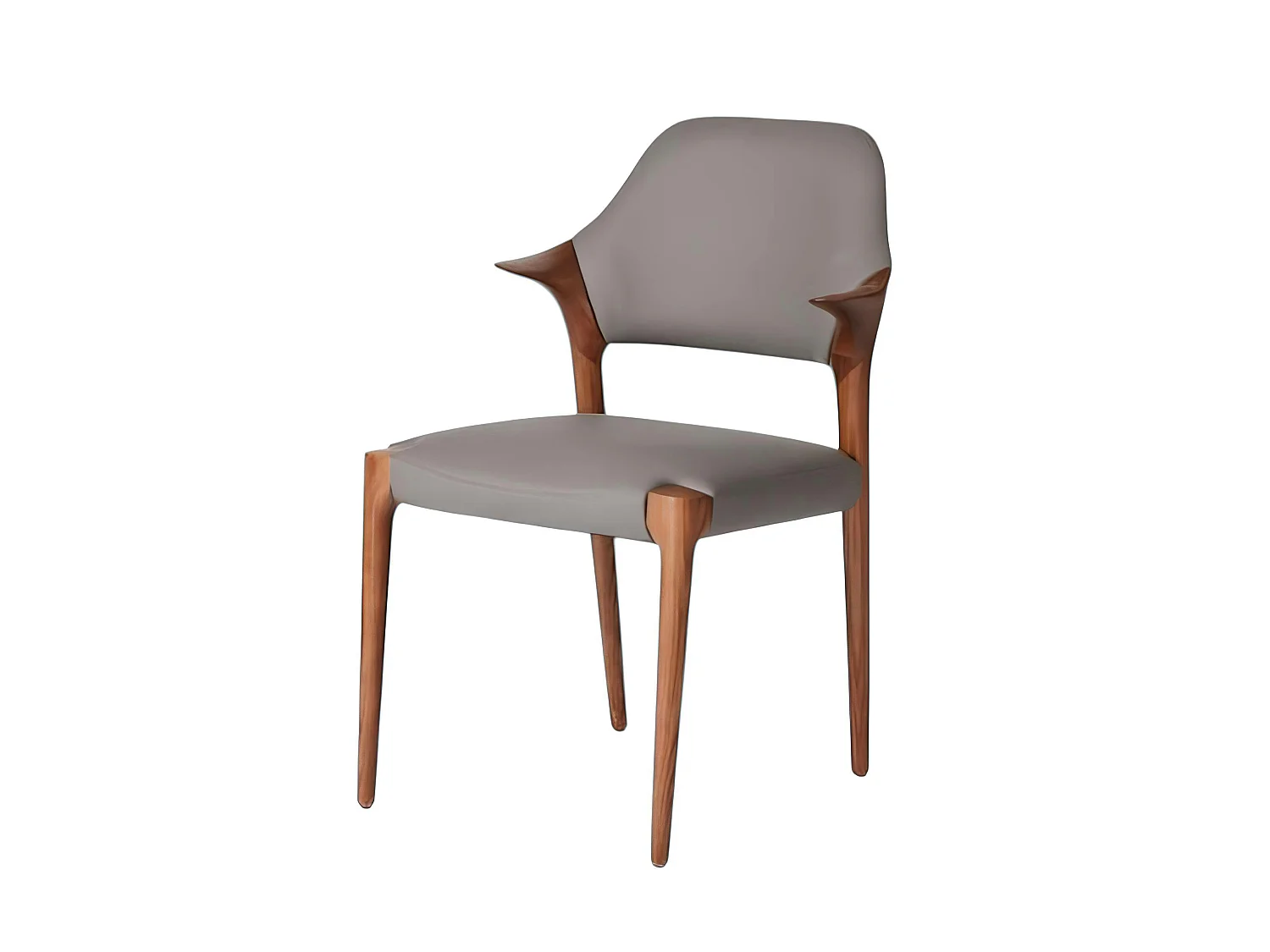 Chaise en cuir gris foncé design, accoudoirs bois brun ALDER