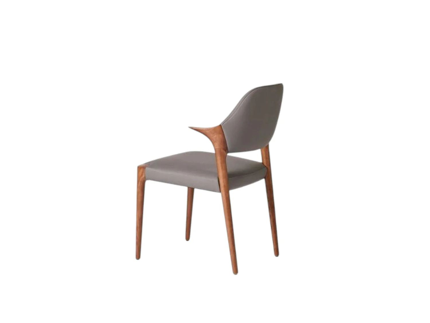 Chaise en cuir gris foncé design, accoudoirs bois brun ALDER