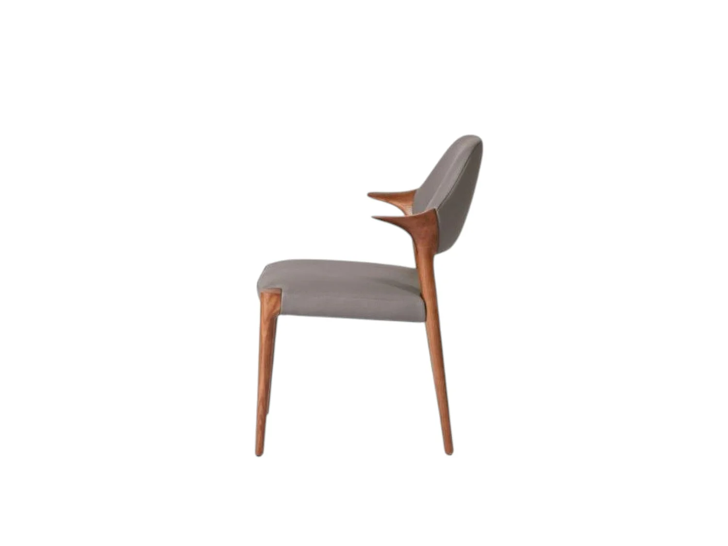 Chaise en cuir gris foncé design, accoudoirs bois brun ALDER