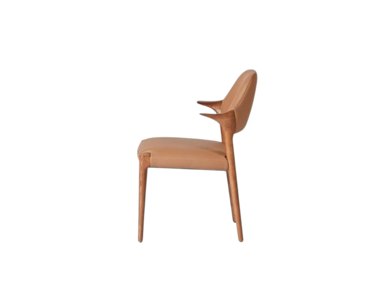 Chaise en cuir marron design, accoudoirs bois brun ALDER