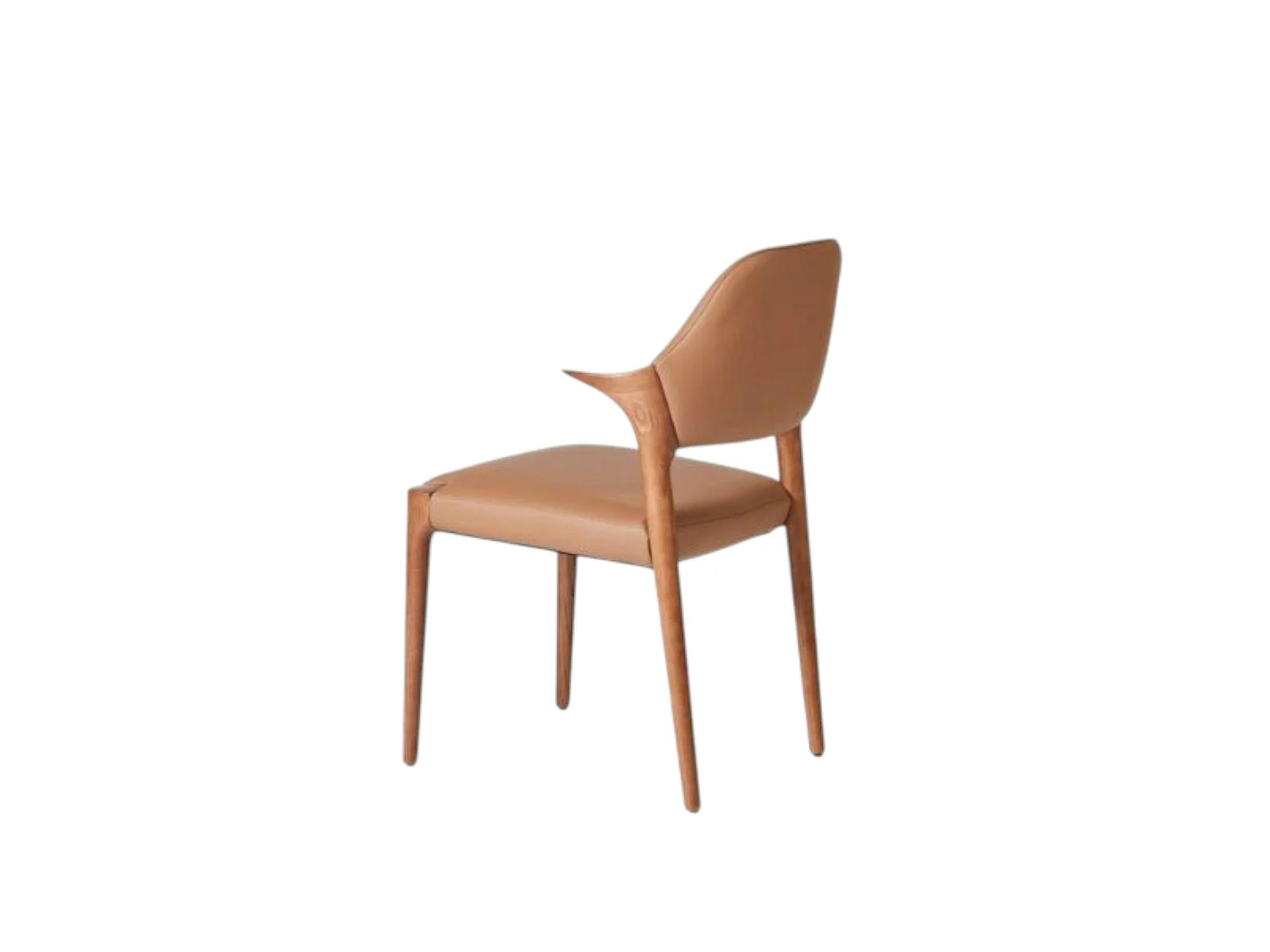 Chaise en cuir marron design, accoudoirs bois brun ALDER