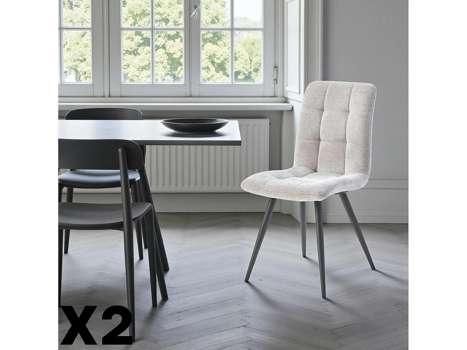Chaise en tissu gris clair motif damier (lot de 2) LOMBARDIE