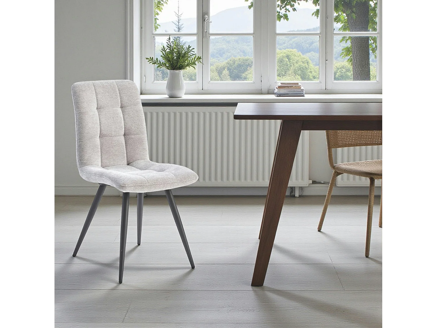 Chaise en tissu gris clair motif damier (lot de 2) LOMBARDIE