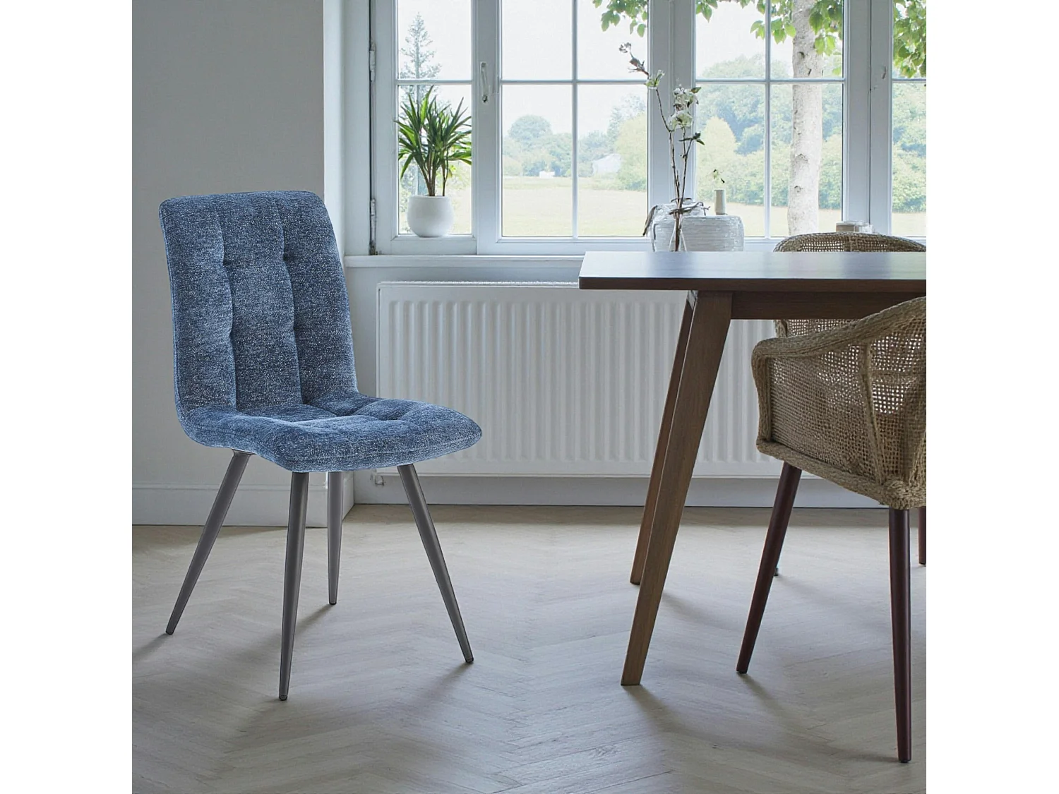 Chaise en tissu bleu motif damier (lot de 2) LOMBARDIE