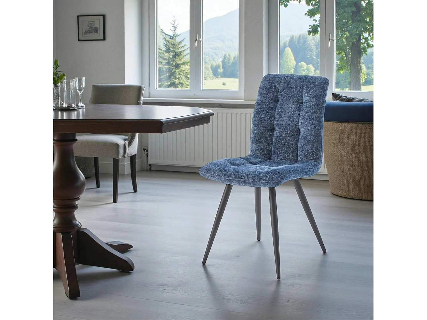 Chaise en tissu bleu motif damier (lot de 2) LOMBARDIE