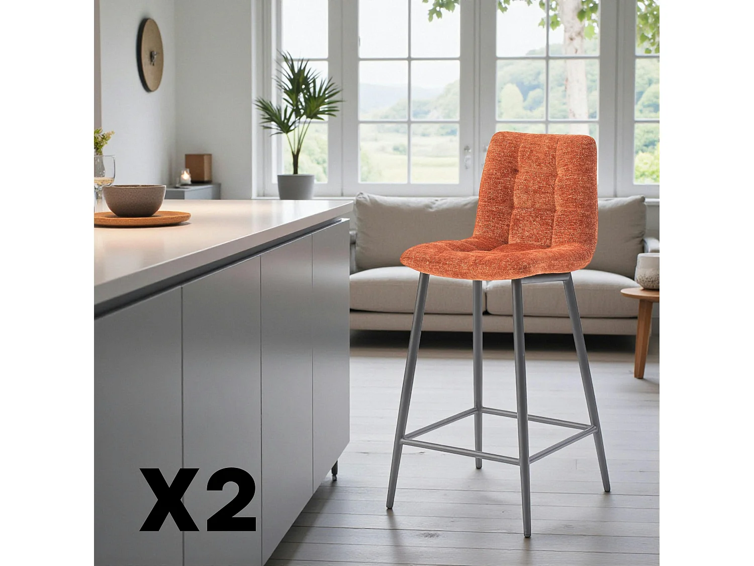 Chaise de bar terracotta motif damier (lot de 2) LOMBARDIE