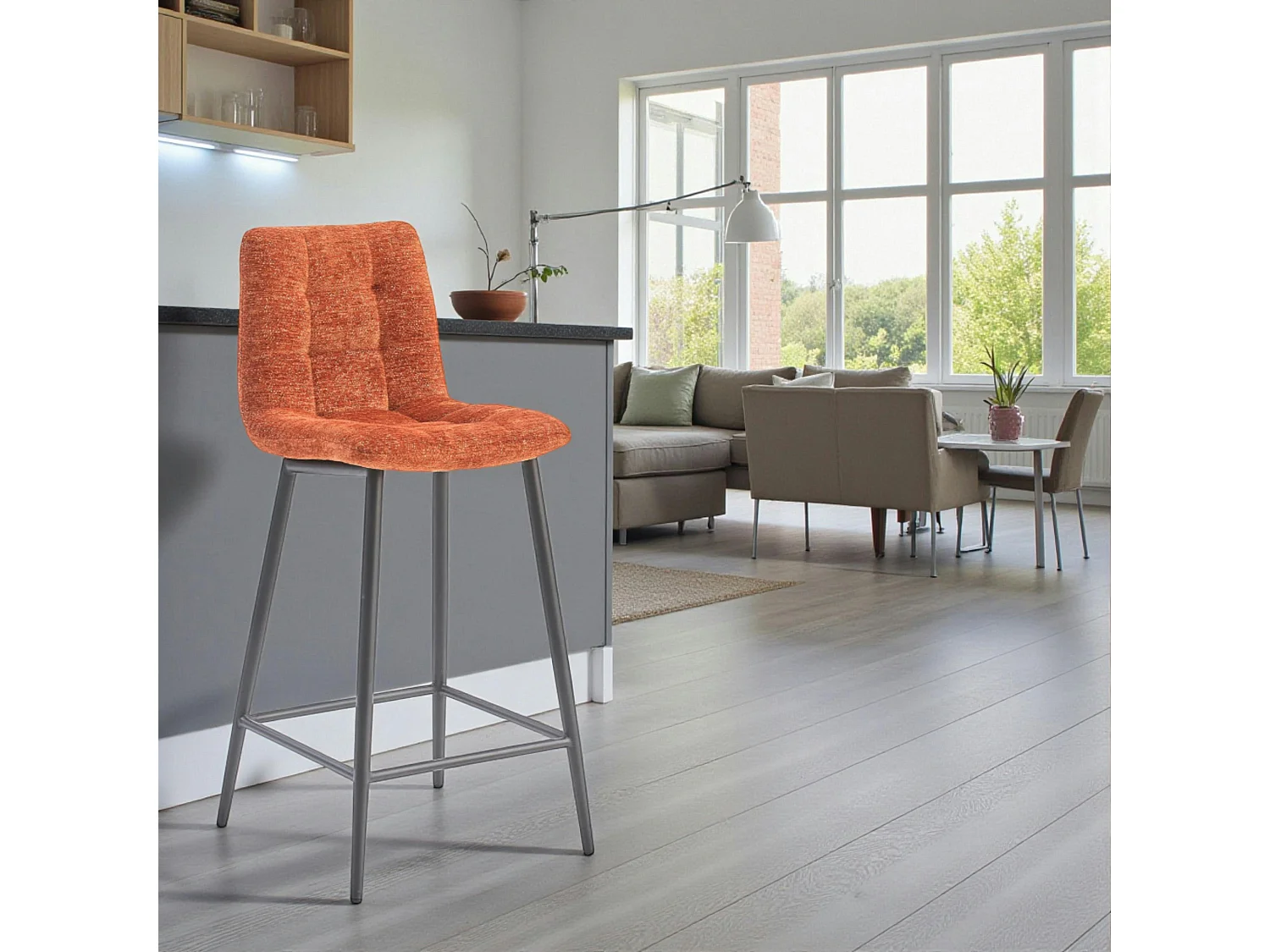 Chaise de bar terracotta motif damier (lot de 2) LOMBARDIE