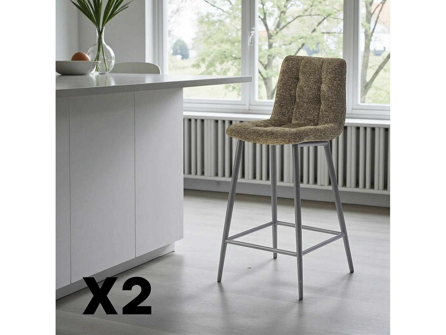 Chaise de bar verte motif damier (lot de 2) LOMBARDIE