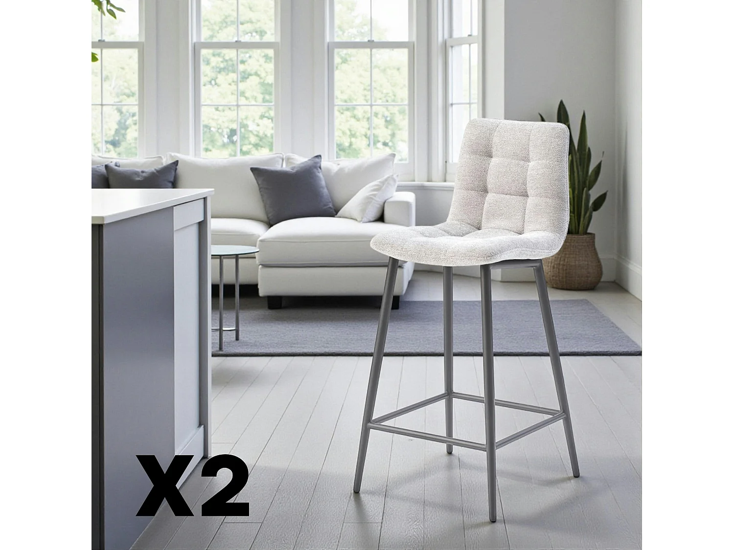 Chaise de bar grise motif damier (lot de 2) LOMBARDIE