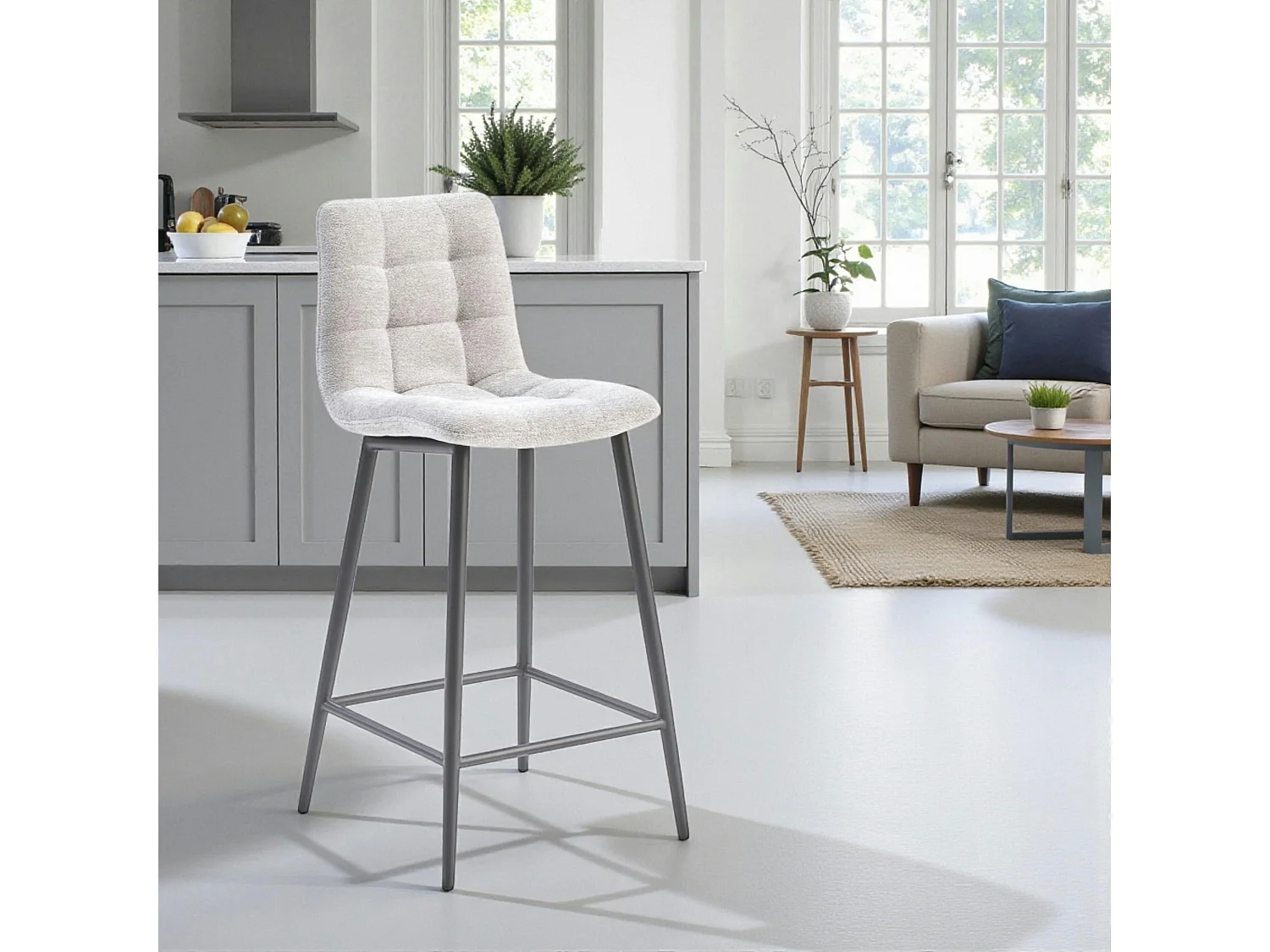 Chaise de bar grise motif damier (lot de 2) LOMBARDIE