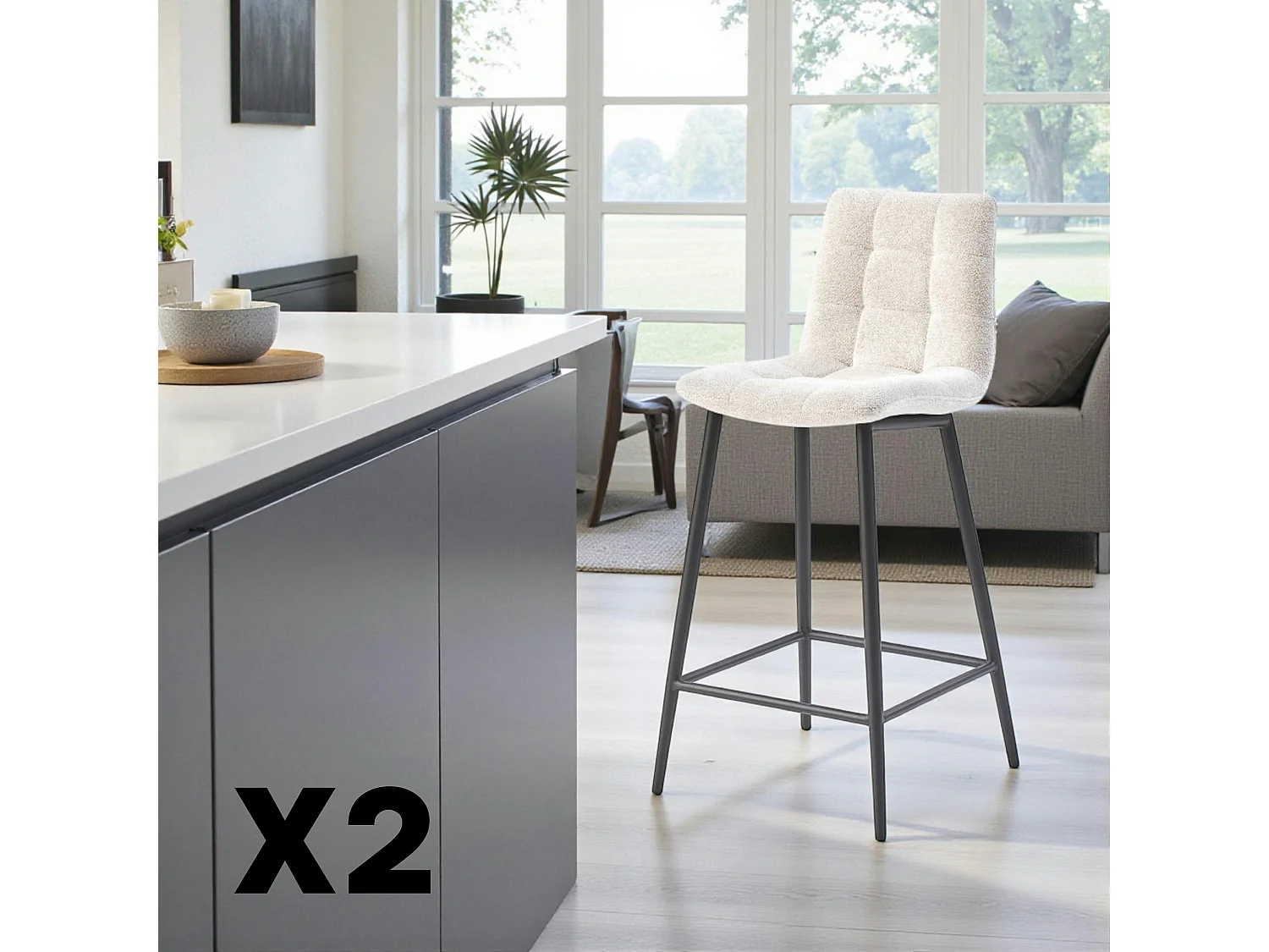 Chaise de bar beige motif damier (lot de 2) LOMBARDIE