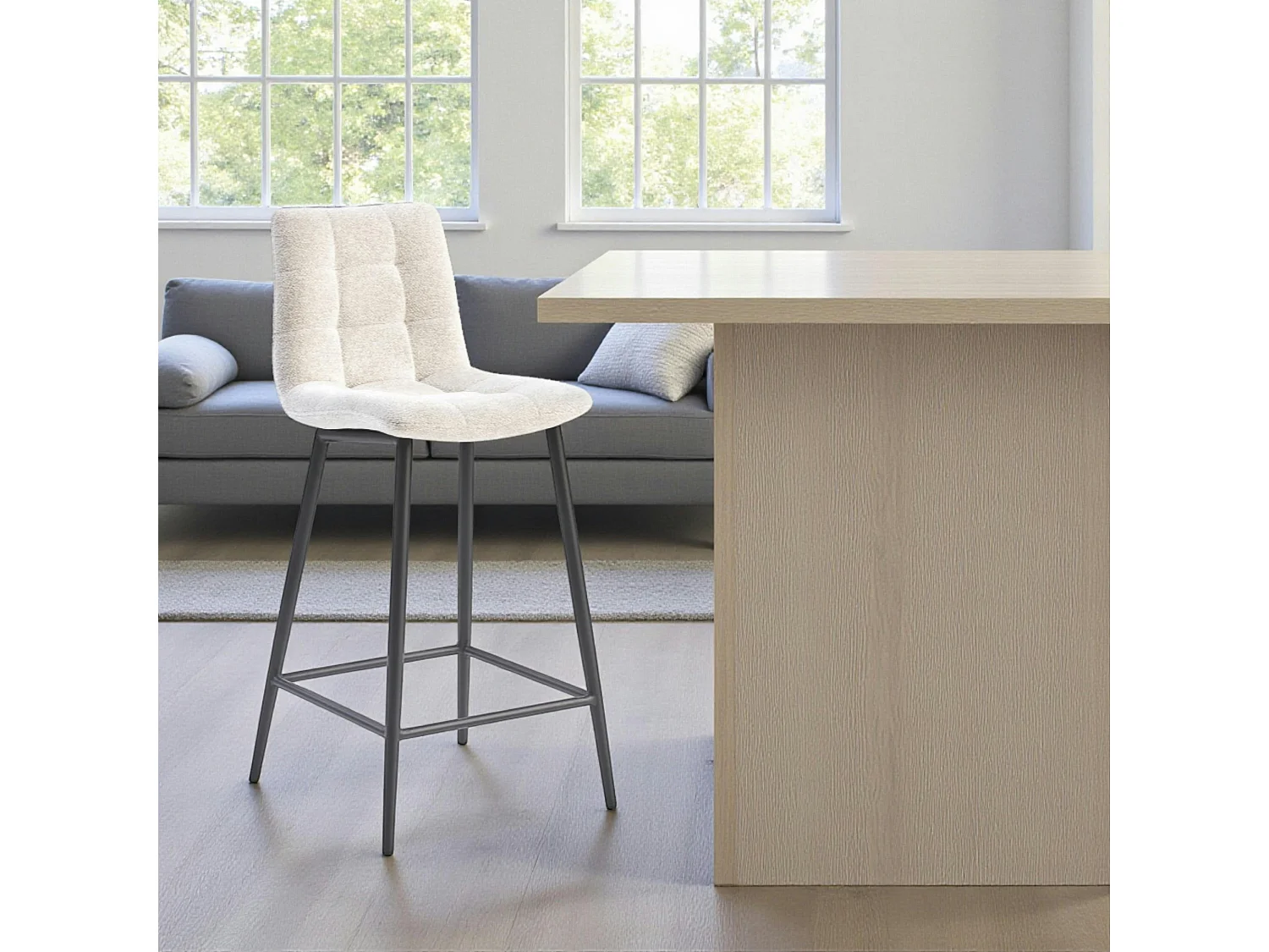 Chaise de bar beige motif damier (lot de 2) LOMBARDIE