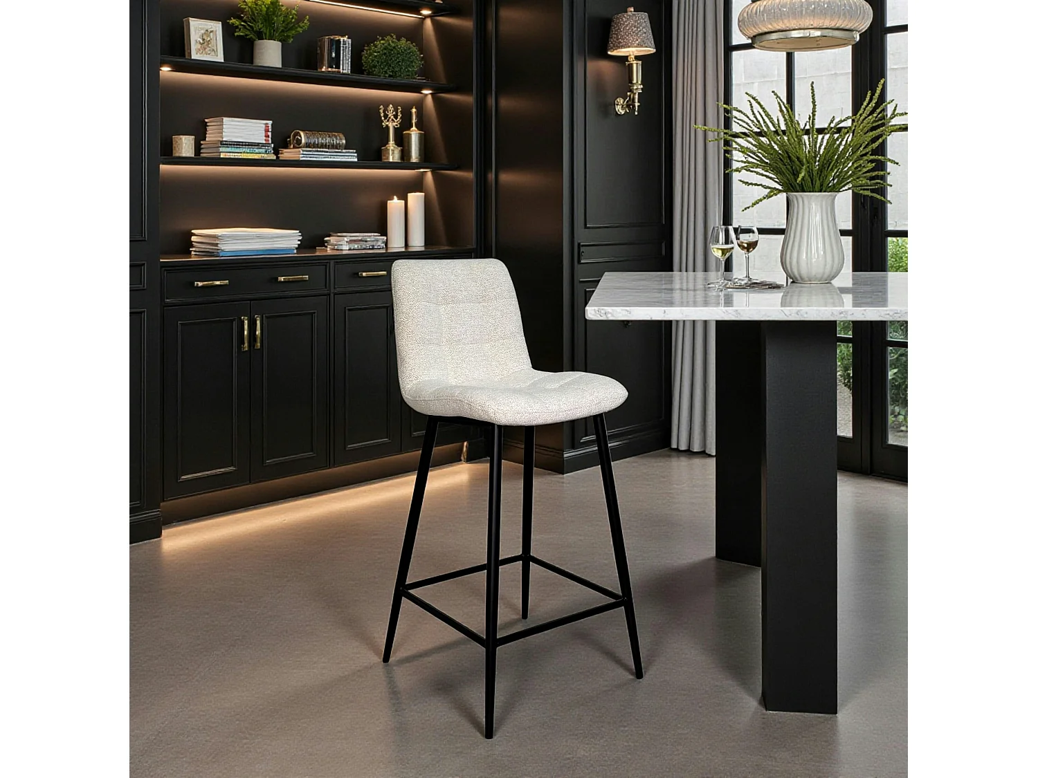 Chaise de bar beige motif damier (lot de 2) LOMBARDIE