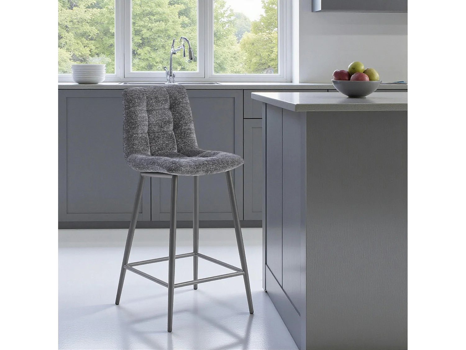 Chaise de bar anthracite motif damier (lot de 2) LOMBARDIE